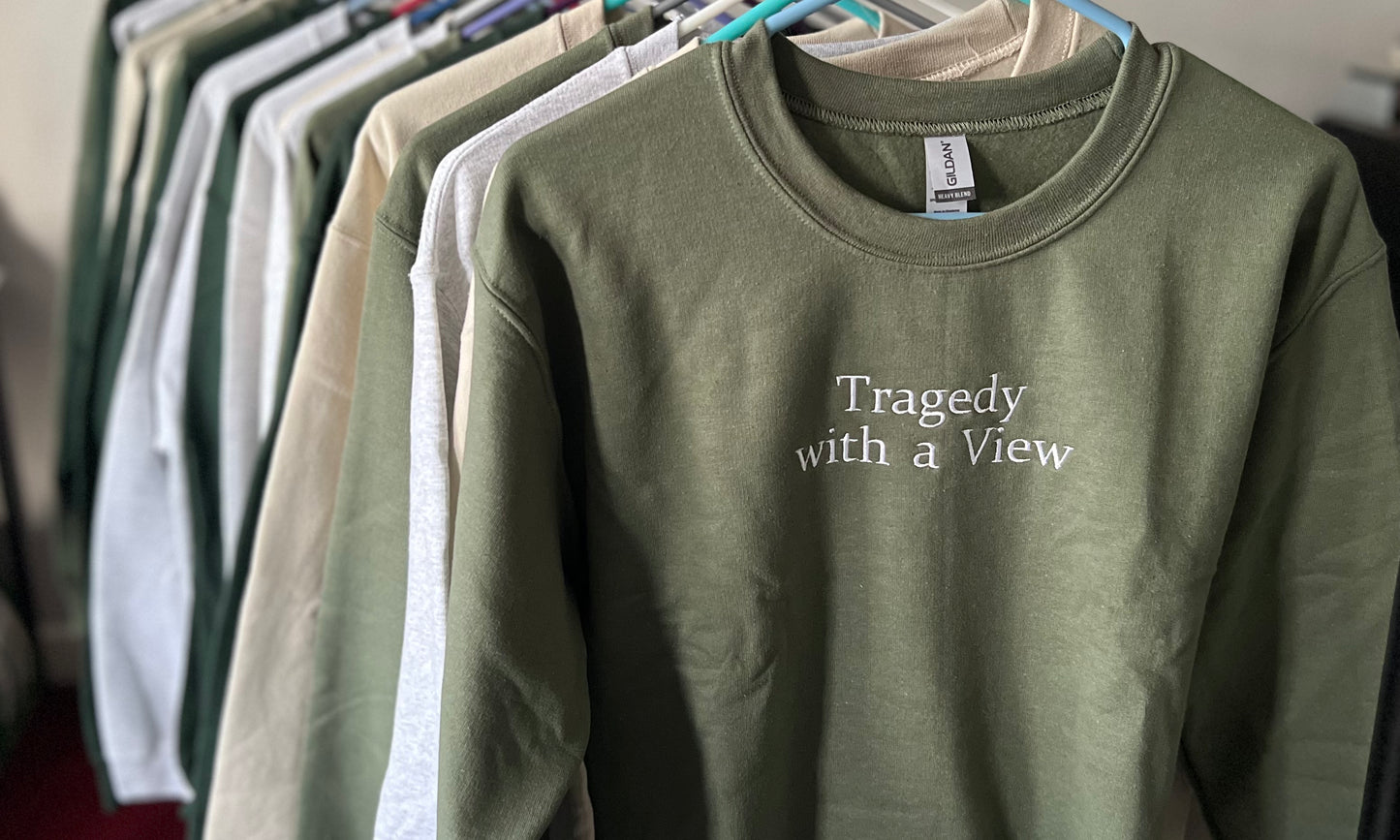 Embroidered Tragedy with a View - Crew Neck Sweatshirt