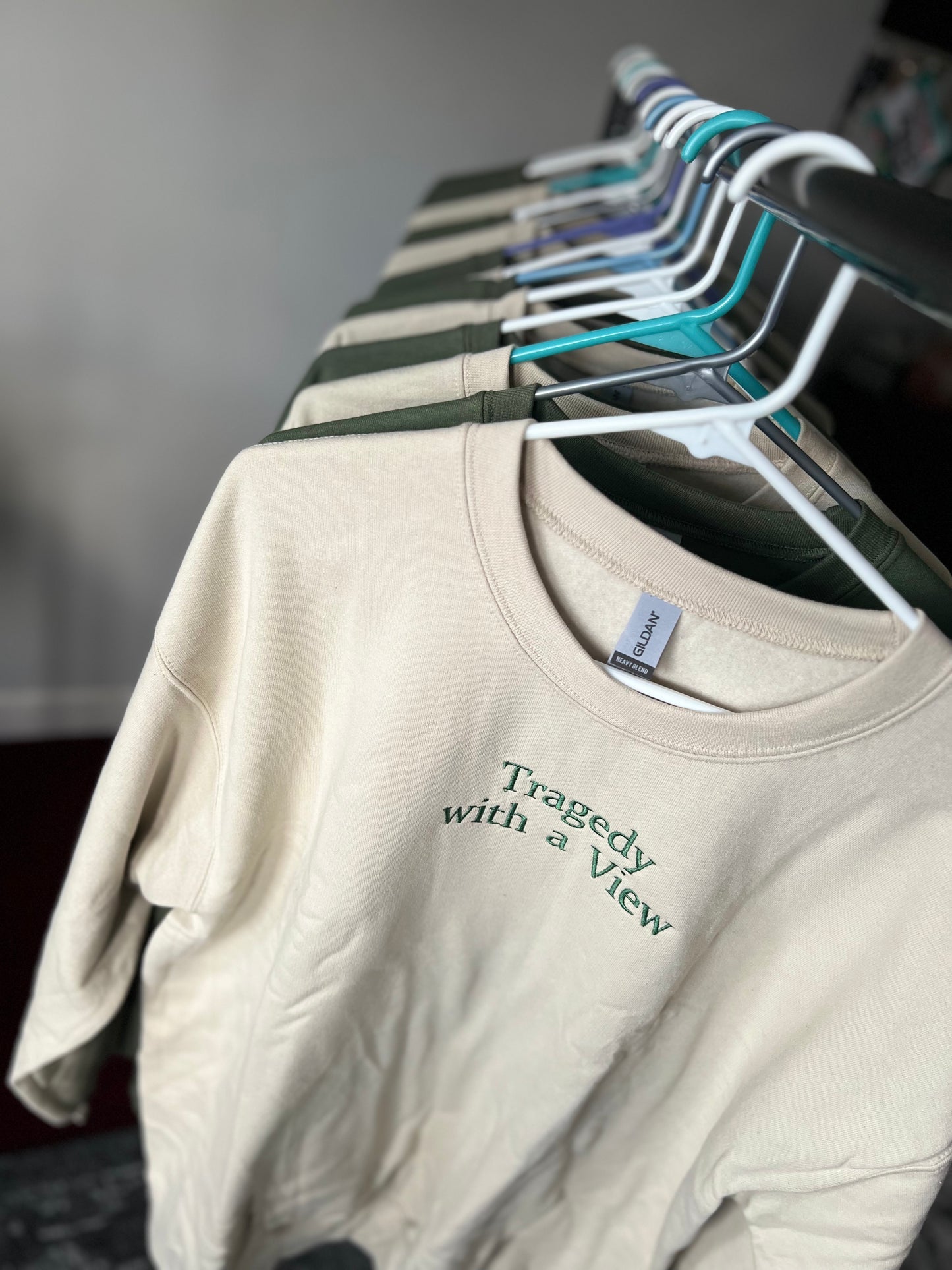 Embroidered Tragedy with a View - Crew Neck Sweatshirt